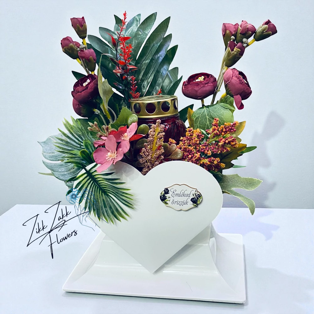 Bordó Szív Mécses kompozíció – Őszi Hangulatban