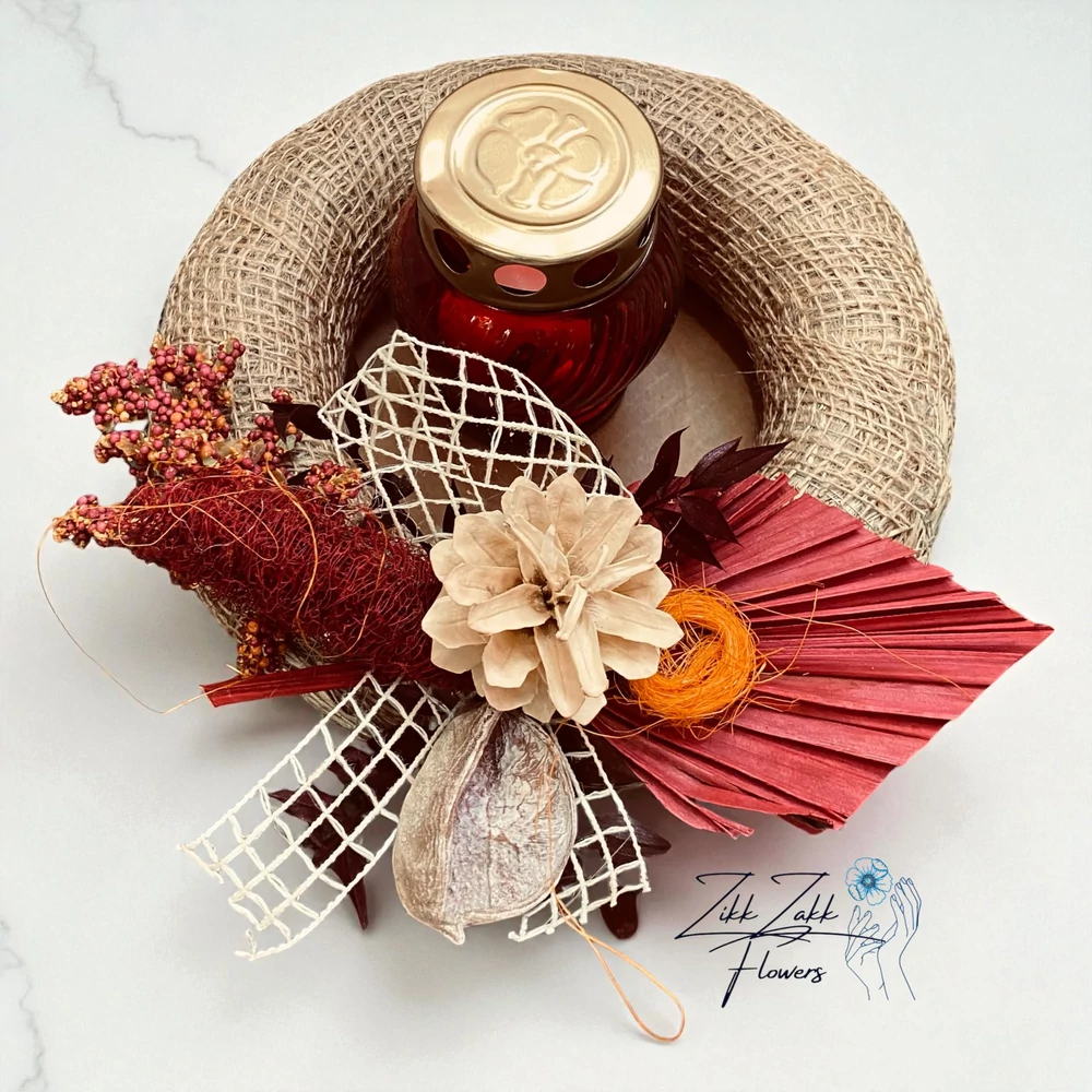 Natúr Mécses koszorú – Bordó Dekorral