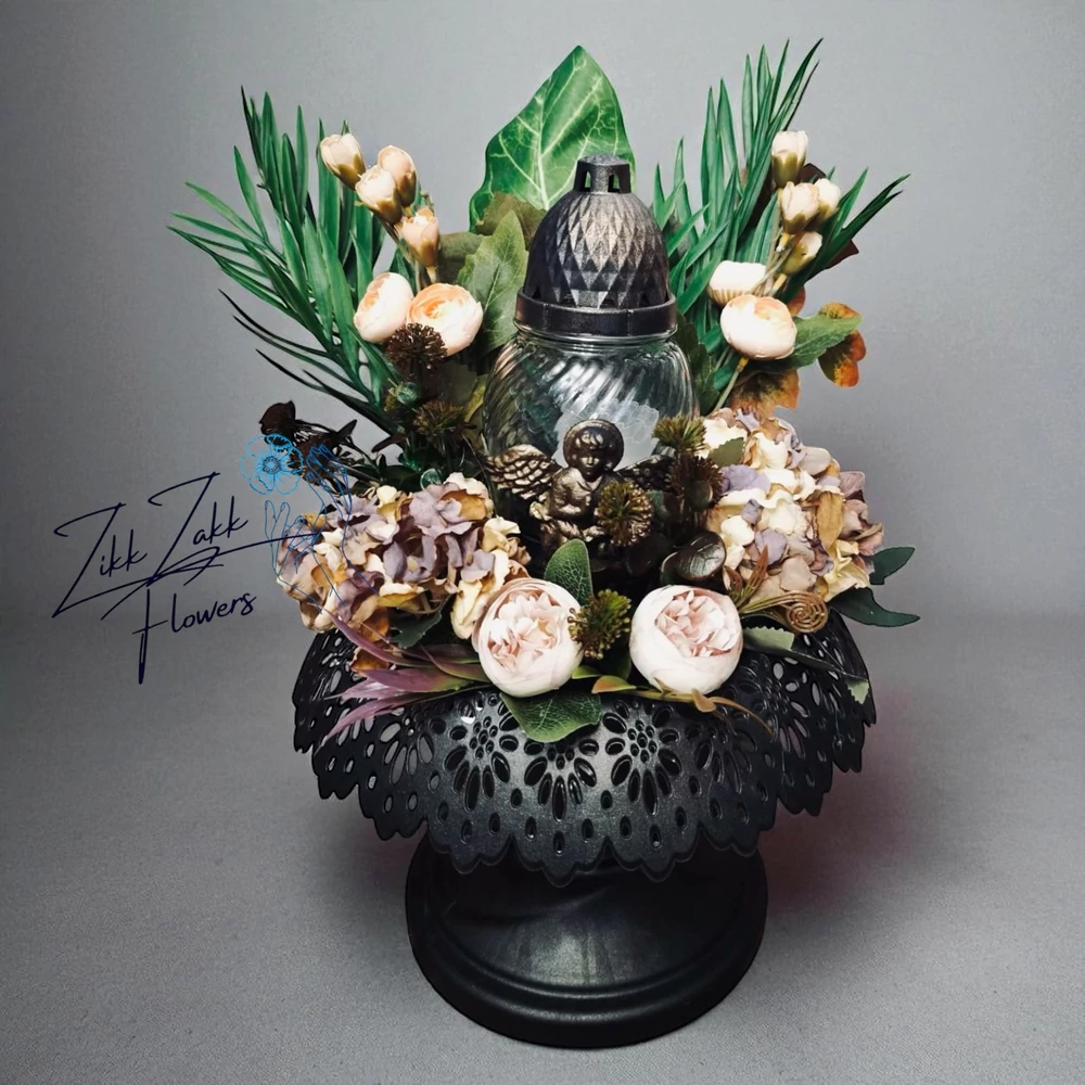 Barna Angyalszárny Mécses kompozíció – Vintage Virágokkal