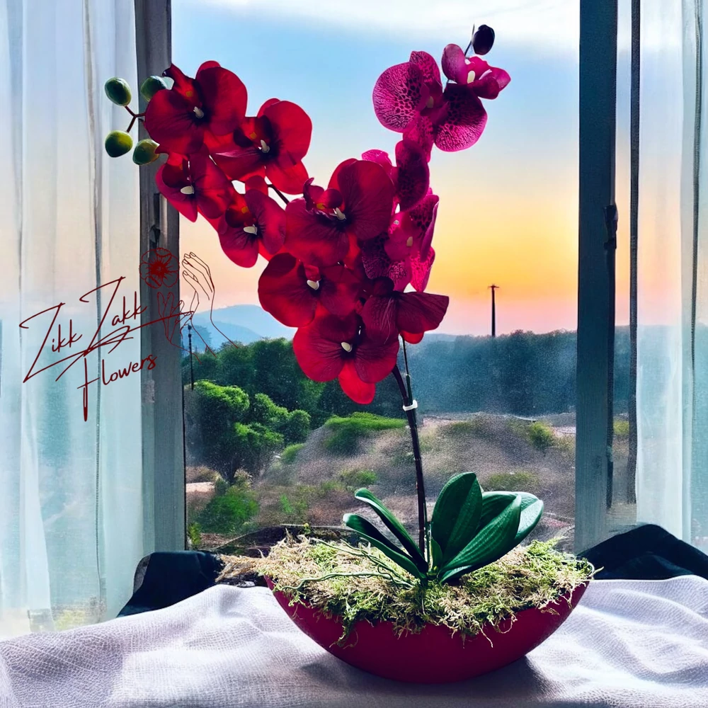 Vörös orchidea virágkompozíció
