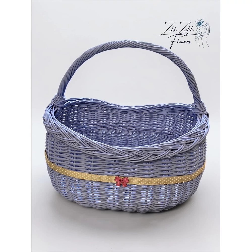 Lila fonott bevásárló kosár masnival – dekoratív kivitel