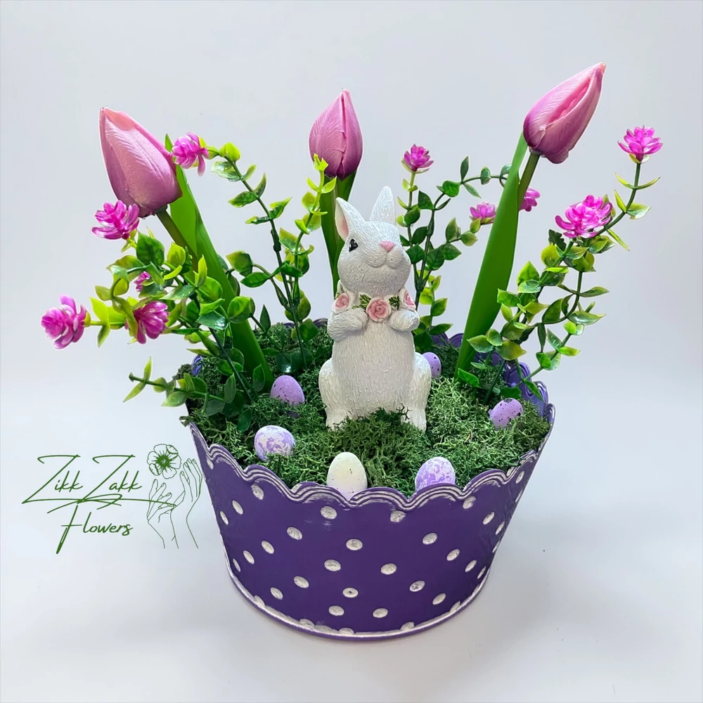 Nyuszis Tulipános Húsvéti Asztaldísz