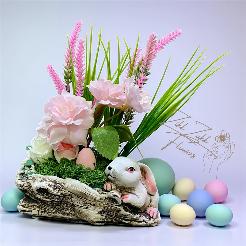 Húsvéti Nyuszi Virágkompozíció – Faág Kaspóban 