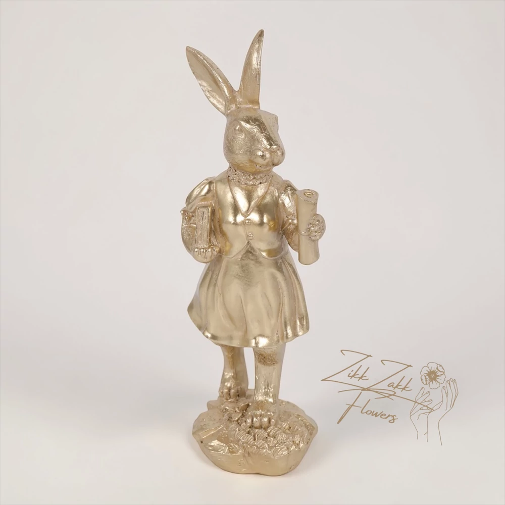 Arany Vintage Nyuszi Figura – Könyvvel