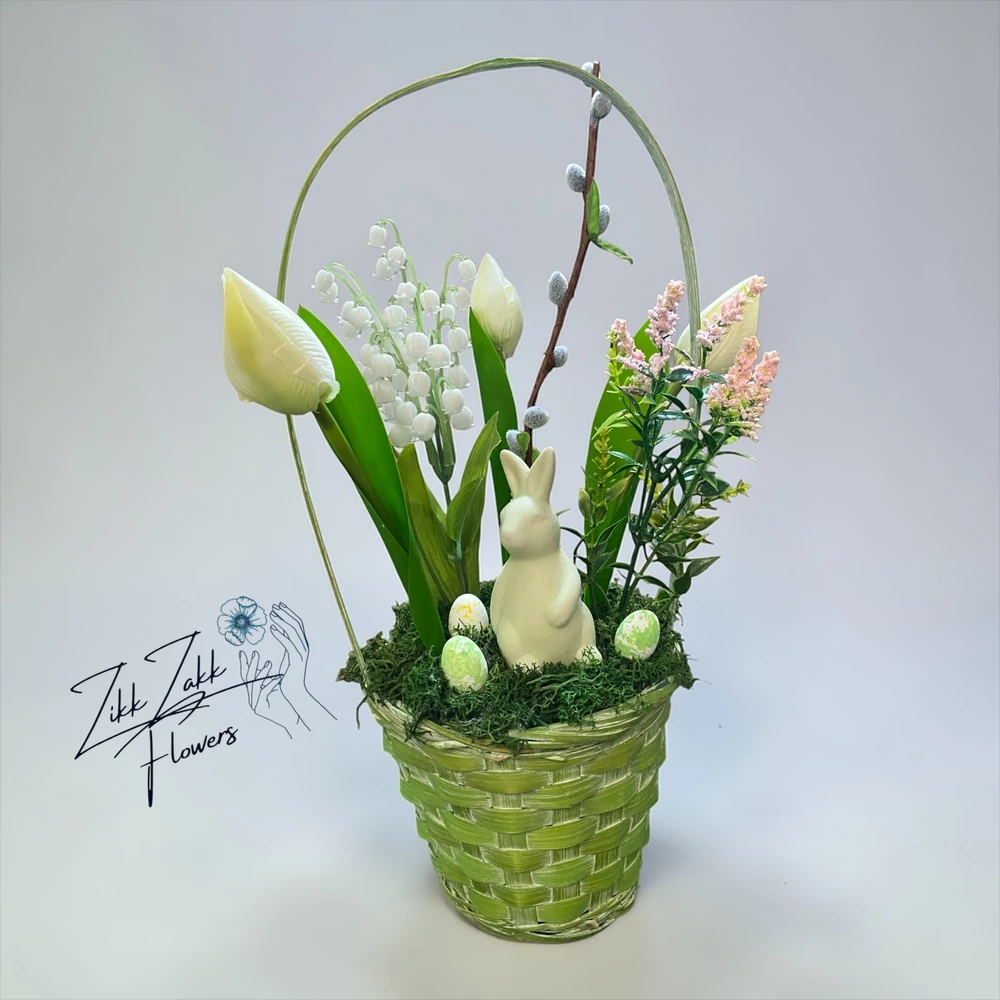 Zöld Húsvéti Kosár – Tavaszi Virágkompozíció 