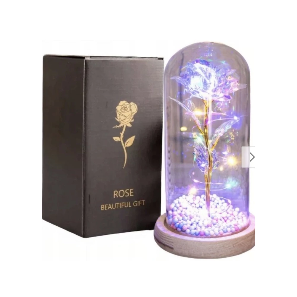 LED világítású kristályhatású örök rózsa üveg búra alatt