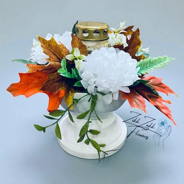 Fehér Őszi Mécses kompozíció – Színes Levelekkel