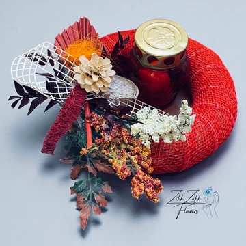 Vörös Kerek Mécses koszorú – Őszi Dekorral