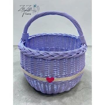 Lila bevásárló kosár – szív díszítéssel