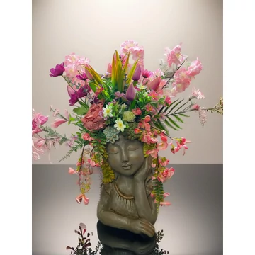 Virágos női fej szobor – romantikus örök virág kompozíció