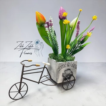 Vintage Kerékpáros Tavaszi Virágkompozíció 