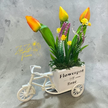 Vintage Biciklis Tulipános Asztaldísz 