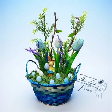 Húsvéti Kosaras Kompozíció – Kék Tavaszi Dísz