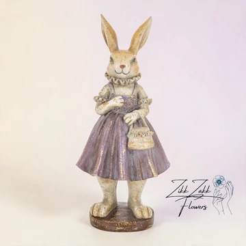 Vintage Húsvéti Nyuszi Figura – Lila Ruhás