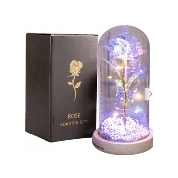 LED világítású kristályhatású örök rózsa üveg búra alatt
